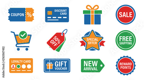 E-commerce shopping and retail discount icon set.