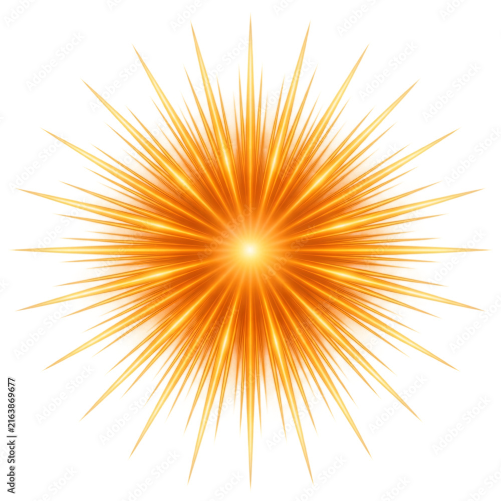 Fototapeta premium Golden light burst explosion isolated on transparent background for design and celebration graphics