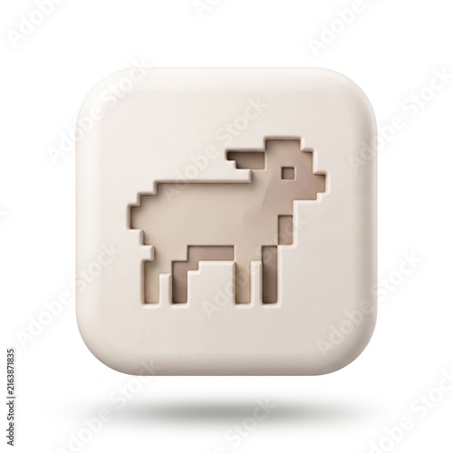Premium 3D Matte Clay Pixel Lamb Icon on Rounded Square