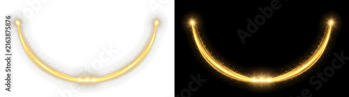 Glowing golden stardust wave arc with radiant lens flares featuring cinematic light streaks and brilliant particles on transparent background