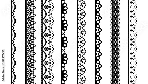 Vector seamless lace border set. Simple ornate pattern, elegant decorative ornament collection. Scallop vintage design elements