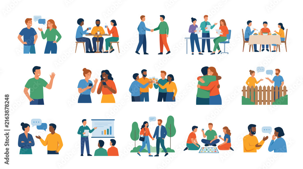 Fototapeta premium Flat Vector Illustrations of People Socializing and Interacting