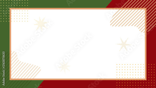グリーンとレッドのレトロな幾何学模様バナーフレーム / Retro Geometric Banner Frame with Green and Red Abstract Shapes (Holiday, Christmas)