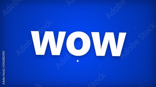 Bold White Wow Text on a Vibrant Blue Background Expressing Amazement and Excitement