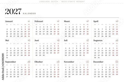Modern 2027 Dutch Netherlands annual calendar kalender