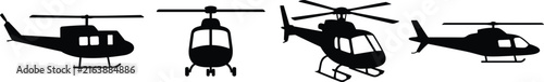 Collection of helicopter silhouettes showcasing multiple angles and configurations with helicopter helicopters aircraft aviation transportation