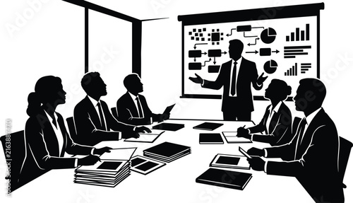 Business Meeting Presentation Silhouette Vector Illustration