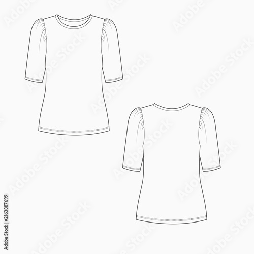 Women's Innovative Top with Different Trims Details 2D Flat Sketches  