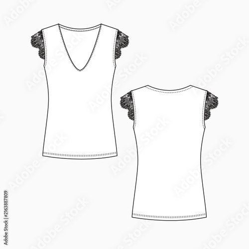 Women's Innovative Top with Different Trims Details 2D Flat Sketches  