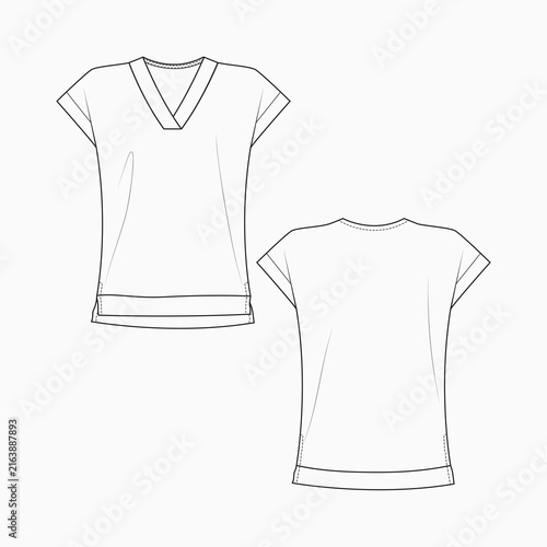 Women's Innovative Top with Different Trims Details 2D Flat Sketches  