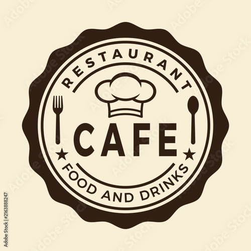 Cafe Restaurant Badge Logo with Chef Hat and Cutlery, Vintage Food and Drinks Vector Design