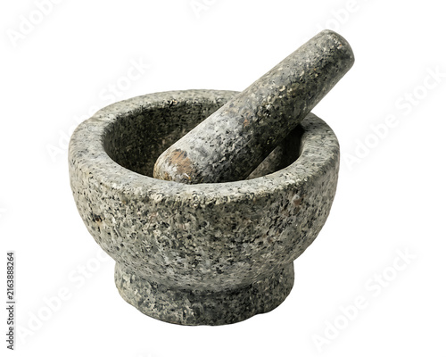 Canvastavla Granite mortar and pestle isolated on white for culinary preparation and ingredi