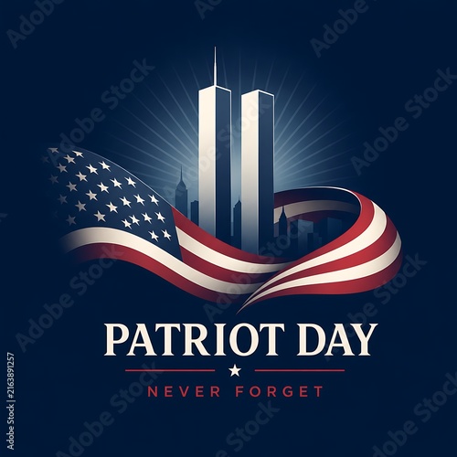 Patriot day tribute with twin towers and american flag