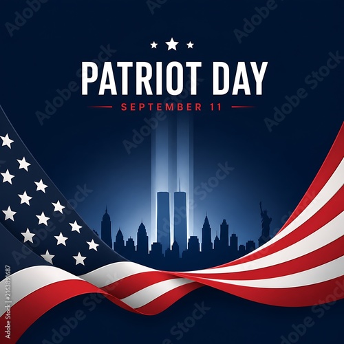 Patriot day illustration with american flag and towers