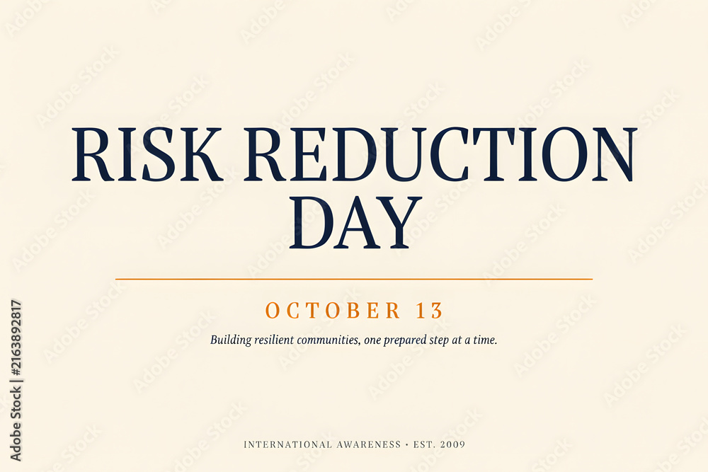 Obraz premium A poster for international risk reduction day on october 13, featuring dark blue text on a light cream background, with minimalist style