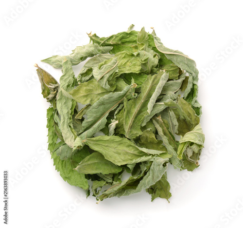Top view of dried mint leaves
