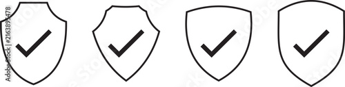 Line shield icons set with a check mark icon, Protect shield vector set isolated on a white background. 