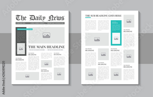 Daily newspaper journal design template or vintage newspaper column texture with grunge overlay and blurred text