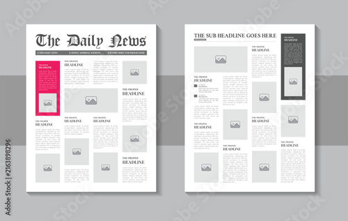 Daily newspaper journal design template, classic newspaper layout or daily newspaper journal design template with editable layout