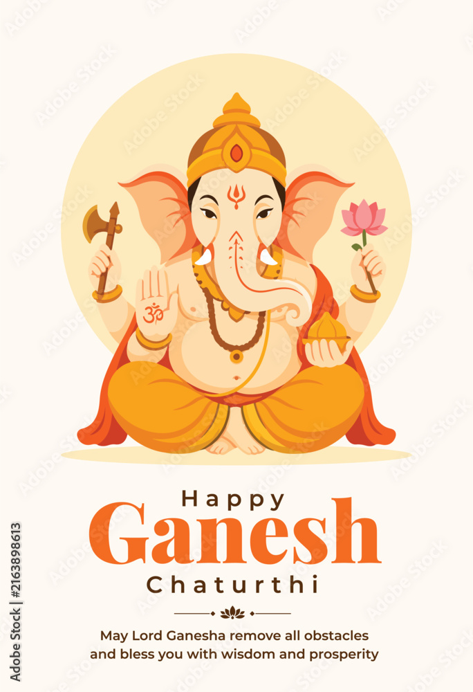 Fototapeta premium Happy Ganesh Chaturthi Greeting Card with Lord Ganesha Illustration