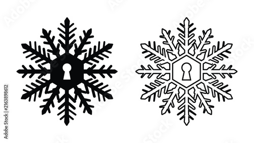 Bild auf Leinwand Snowflake Keyhole Icon: A graphic representation of a snowflake with a keyhole in the center, symbolizing security, protection, or a unique solution