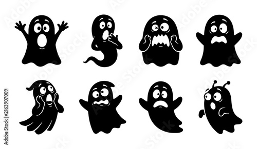 Canvas Print Scared Ghost Icons, Spooky Halloween Characters, Frightened Spirits, Cartoon Mon