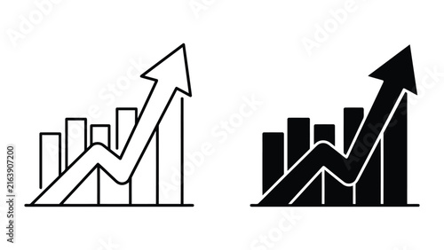 Rising business growth bar chart trend icons with business analysis statistic