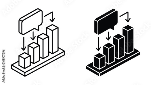 Isometric bar chart growth trend with speech bubble isometric business