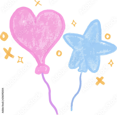 Whimsical Crayon Hand Drawn Heart and Star Shaped Balloon Doodle