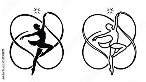 Foto Rhythmic Grace: A stylized illustration of a ballerina in mid-pose, ribbon flowing, embodying the elegance and discipline of dance