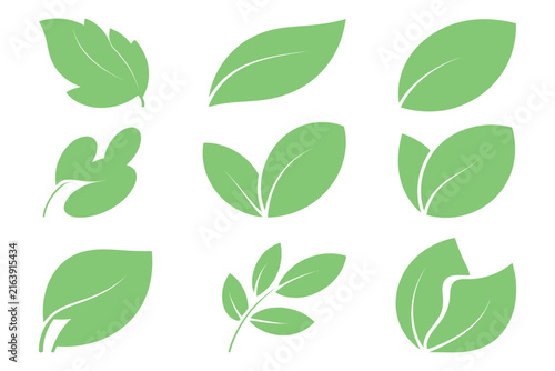 Leaf Sprout Icon set, green plant and eco symbols, vegan, fresh herbs, organic, natural and healthy lifestyle vector logo set.