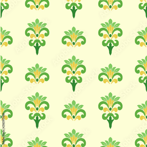 Seamless Green Floral Pattern with Elegant Vintage Flowers and Leaves for Decorative Wallpaper Textile Wrapping Paper and Vector Design