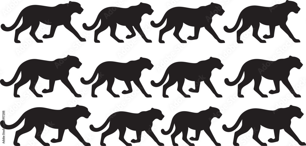 Fototapeta premium Black Silhouette Cheetah Running Animation Sequence Vector Illustration for Design, Posters, Logos, and Branding