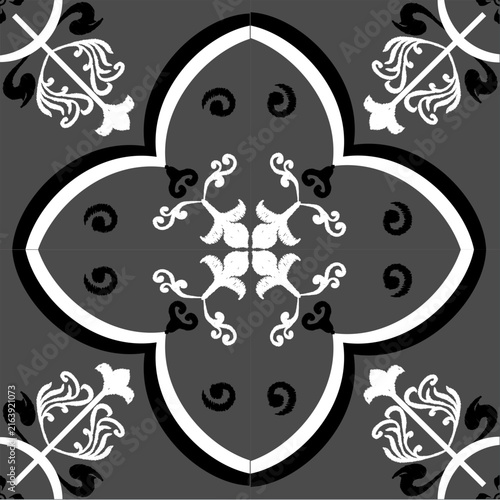 Abstract Floral Ornament with Vintage Flowers and Skull Silhouette for Decorative Vector Illustration, Tattoo Design, Christmas Card, Retro Pattern and Artistic Background