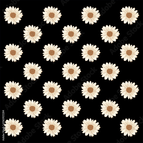 Seamless Floral Pattern with Beautiful Daisies and Leaves for Spring Nature Wallpaper, Decorative Vector Background and Botanical Textile Design