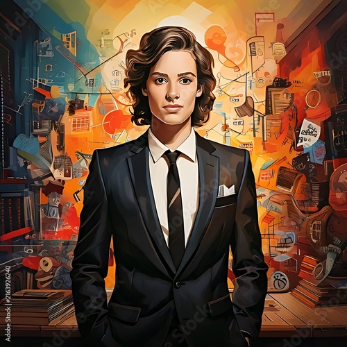 Professional Business Woman Standing in Abstract Office Environment.