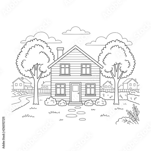 House with trees and garden suburban home exterior