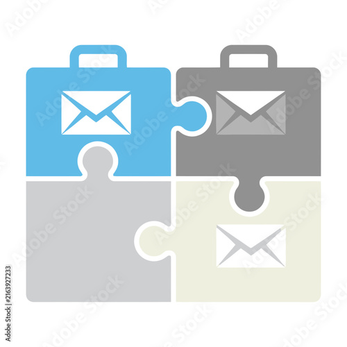 Business email communication puzzle pieces connect