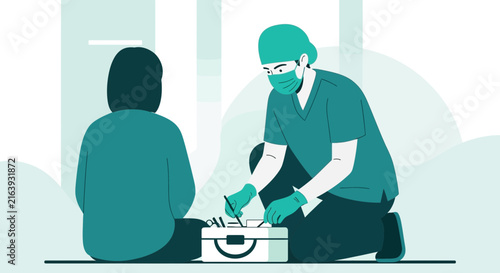 Doctor examining patient with medical kit, medical check-up, healthcare concept
