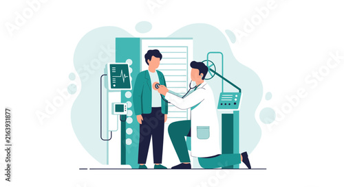 Doctor examining patient with stethoscope, medical check-up, healthcare concept