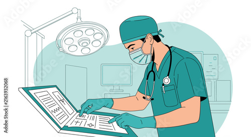 Surgeon Using Digital Tablet in Operating Room