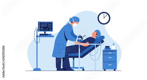 Dentist Treating Patient with Dental Instrument, Medical Procedure Concept