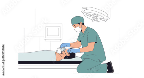 Anesthesiologist Administering Oxygen Mask to Patient in Operating Room