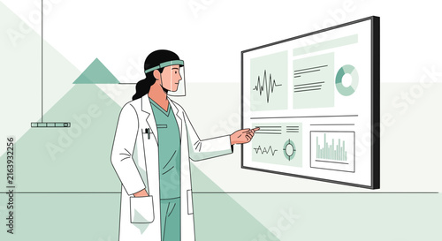 Doctor analyzing medical data on digital screen