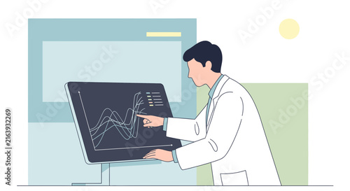Doctor Analyzing Medical Data on Screen, Scientist Researching Results