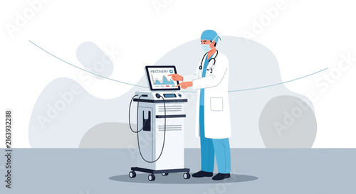 Doctor Analyzing Medical Data on Ventilator Screen, Transparent Background