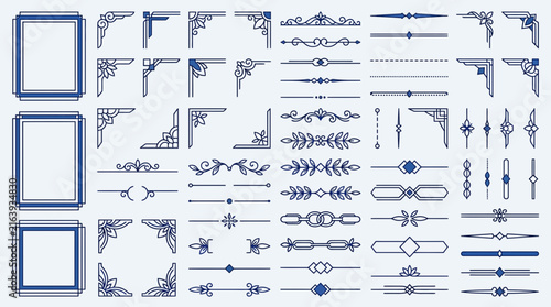 Elegant decorative elements for design, corners, dividers, frames