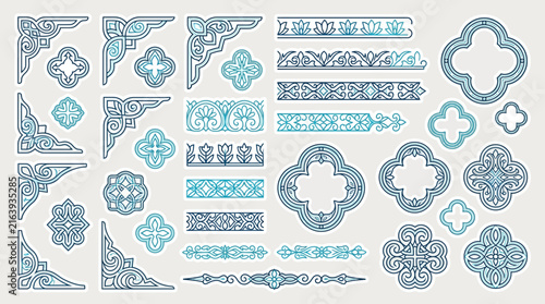 Ornate Decorative Borders and Corners, Isolated Design Elements