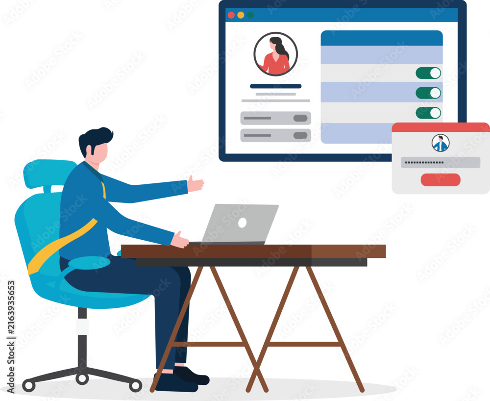 Fototapeta premium Professional working on computer managing user profile security and login settings dashboard