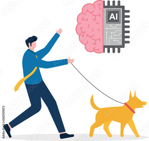 Professional walking dog with artificial intelligence microchip neural network brain icon